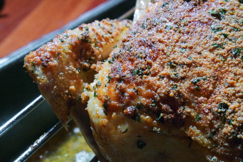 Herb And Garlic Roast Chicken With Parmesan Crust