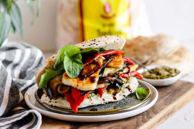 Grilled Halloumi And Roasted Veggie Sandwich