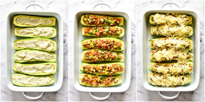 Three-Cheese Stuffed Courgette Boats
