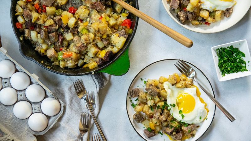 Roast Beef Hash With Fried Eggs