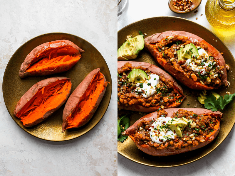 Baked Sweet Potato With Lentil Chilli