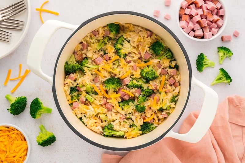 Cheesy Broccoli And Ham Rice