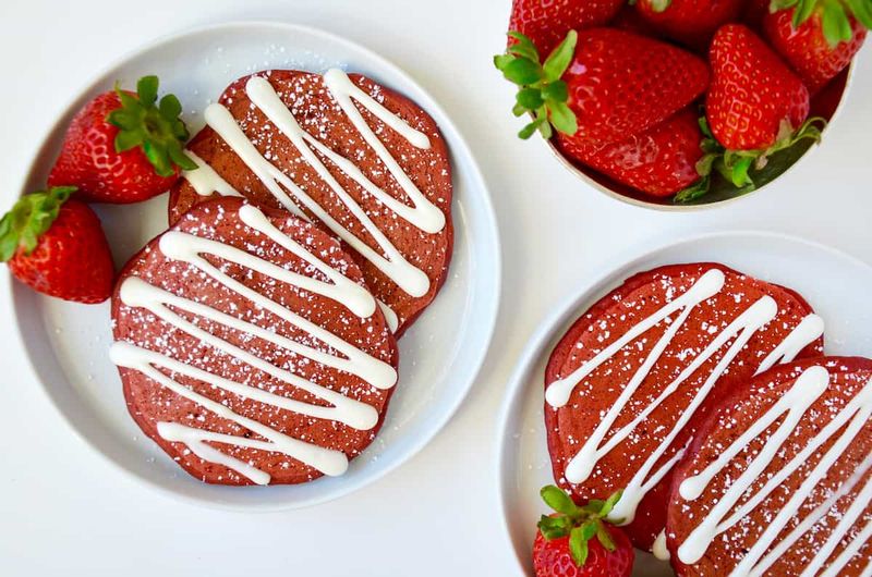 Red Velvet Pancakes With Cream Cheese Glaze