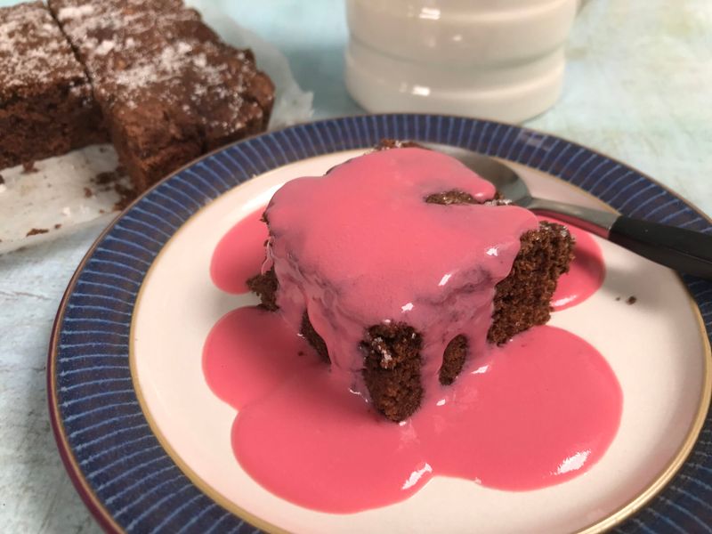 Chocolate Concrete With Pink Custard