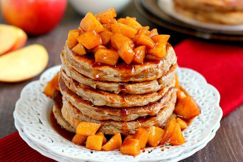 Apple Cinnamon Pancakes With Caramel Drizzle