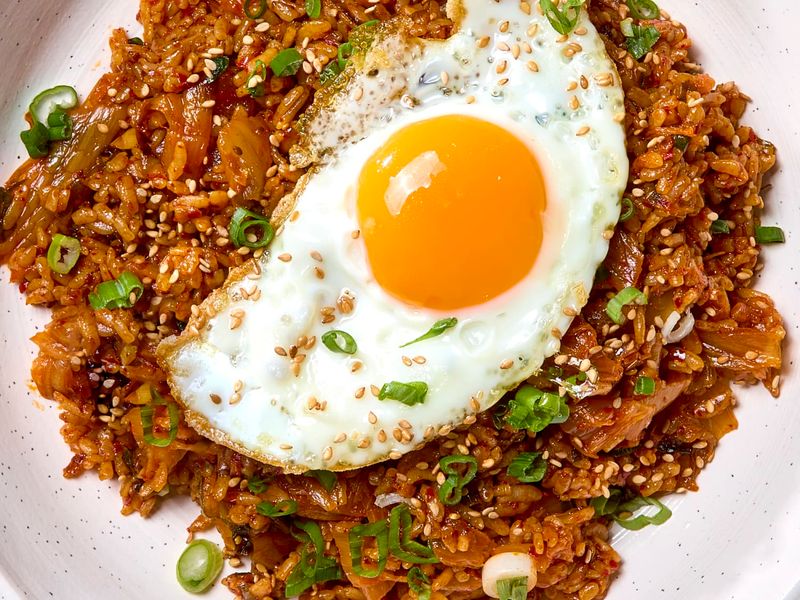 Savoury Breakfast Rice Bowl With Kimchi And Egg