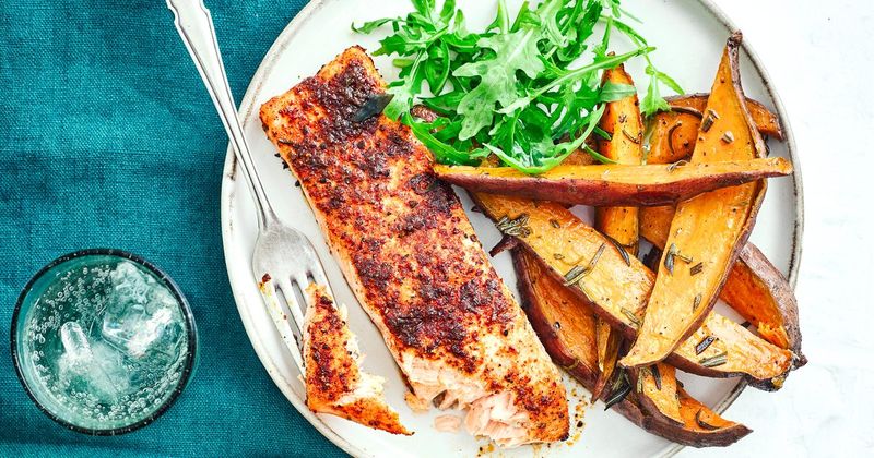 Cajun Salmon With Sweet Potato Fries