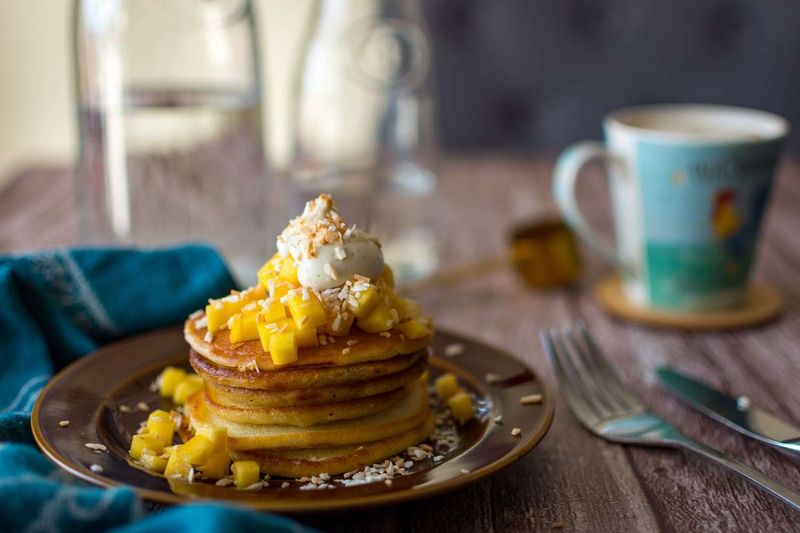 Coconut Mango Tropical Pancakes
