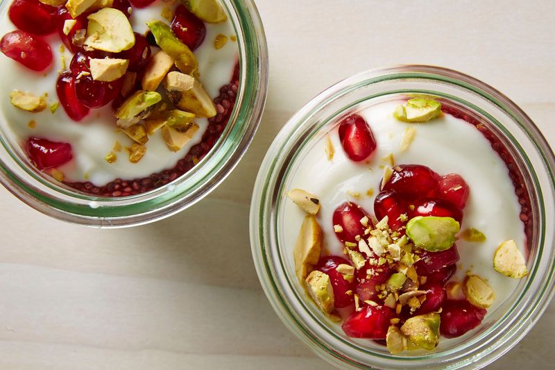 Yogurt With Pomegranate Seeds And Pistachios