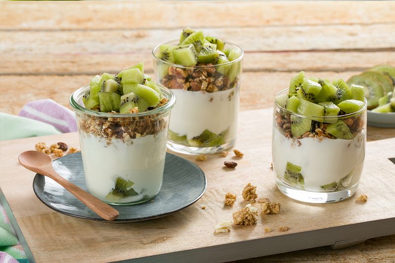Yogurt With Kiwi Slices And Sunflower Seeds