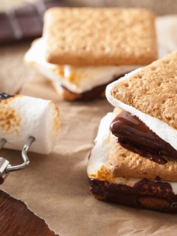 homemade marshmallow s'mores with chocolate on crackers