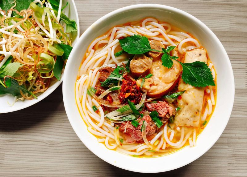Noodles With Meat And Mint On Top