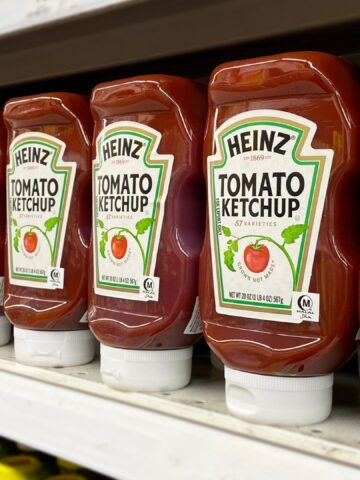 PENANG, MALAYSIA - MAY 03, 2021: Heinz brand tomato ketchup display in local grocery store