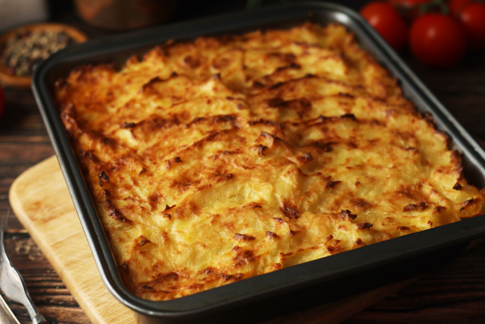 A shepherd's pie, freshly backed and ready to be served. Traditional English dish.