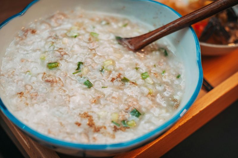 Delicious Homemade Rice Porridge in Ceramic Bowl