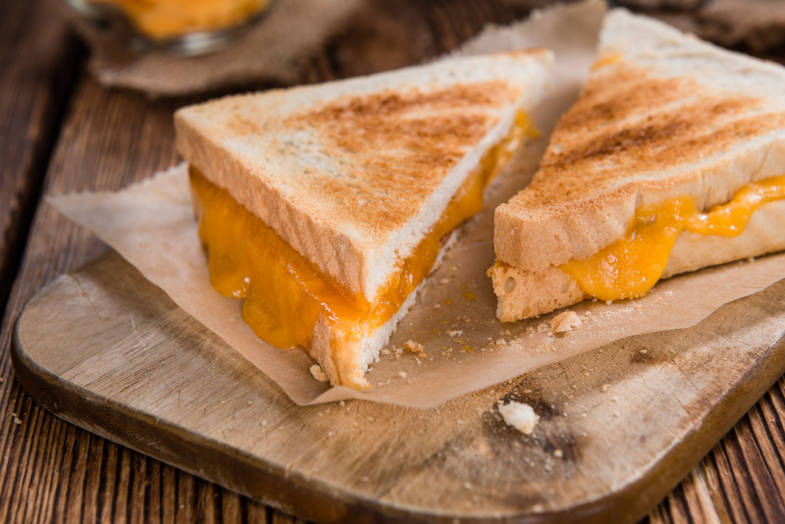 Cheese Sandwich (selective focus) on vintage wooden background