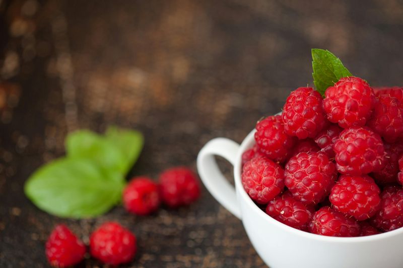 Red Raspberries in Mug
