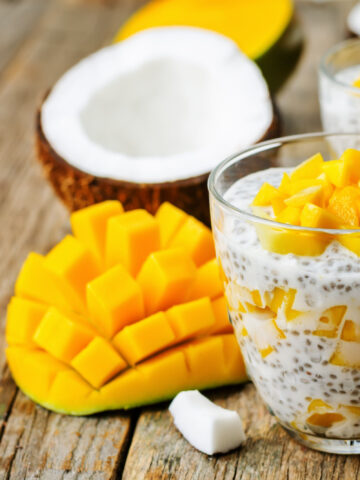 coconut mango Chia seed pudding. the toning. selective focus