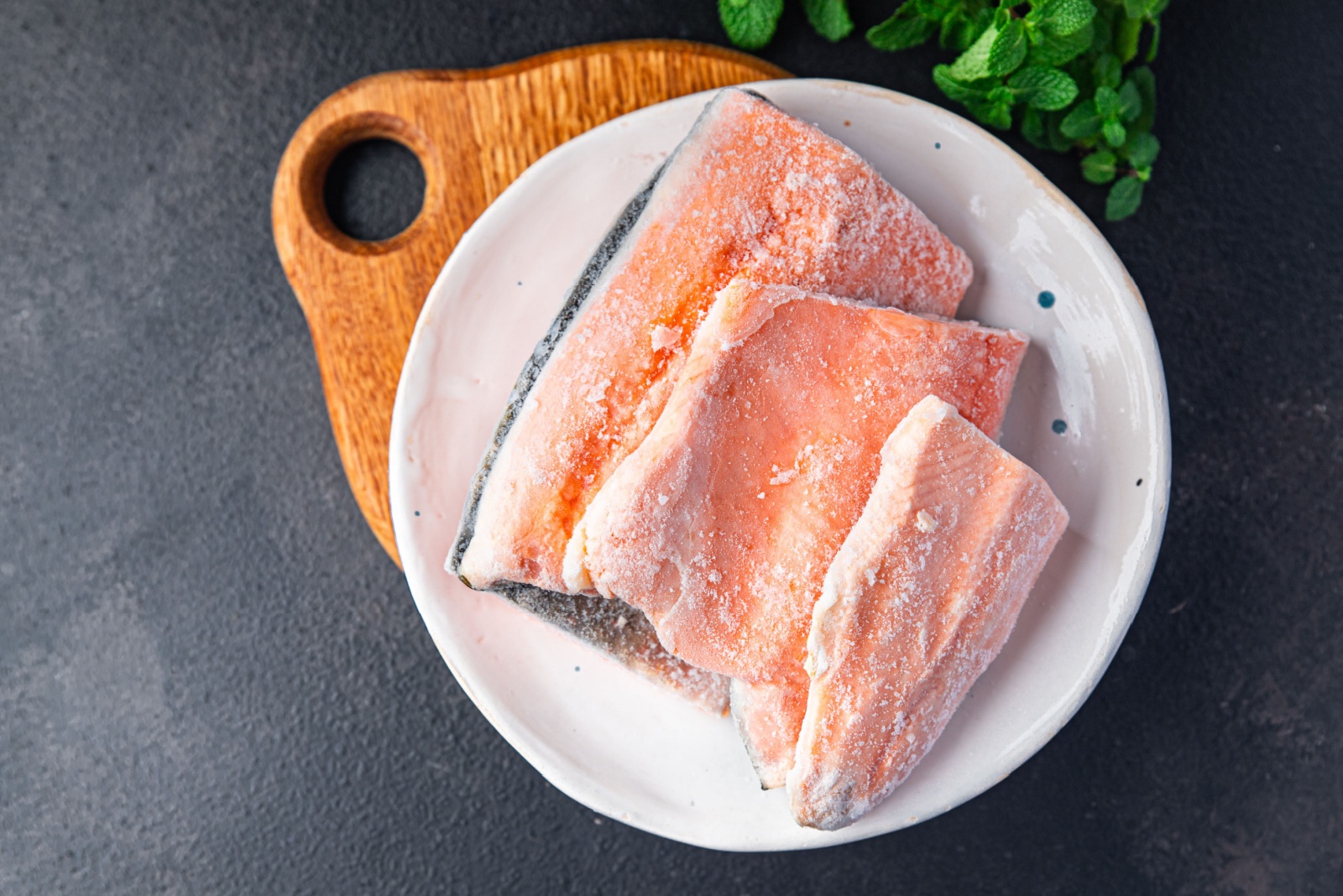 char fish frozen raw seafood freezy cooking red fish pieces long-term storage healthy meal food snack on the table copy space food background rustic top view pescatarian diet