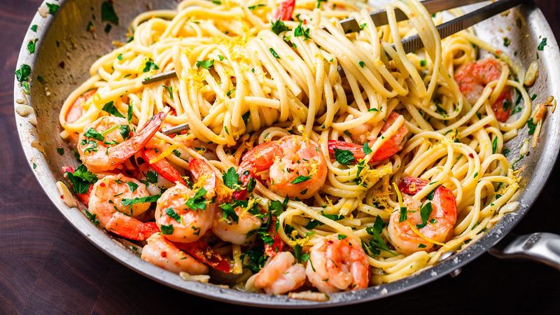 Garlic Butter Prawns With Lemon Linguine