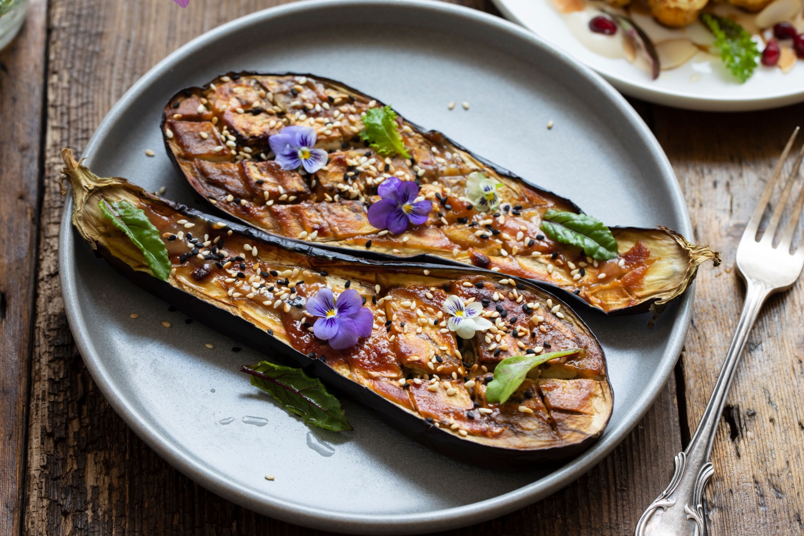 Miso glazed aubergine with sesame seeds