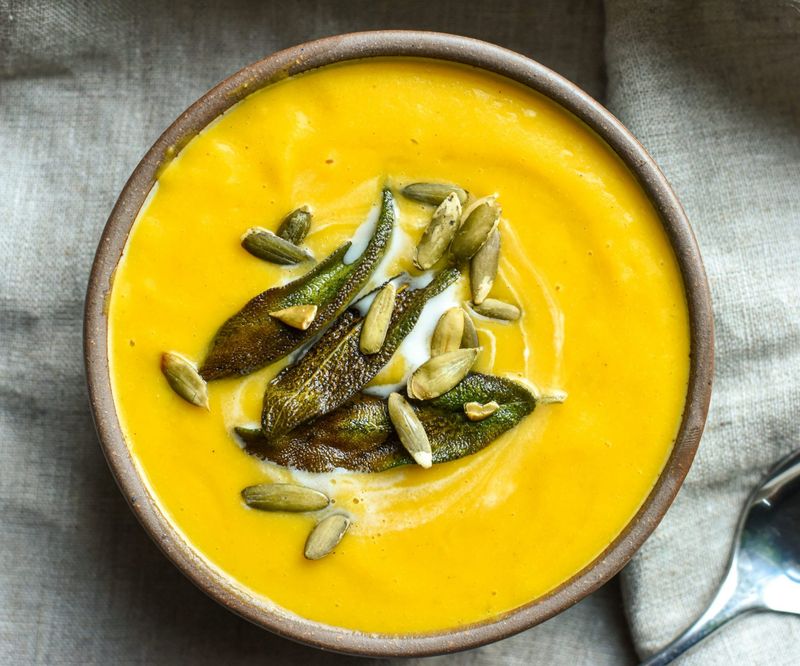 Creamy Butternut Squash Soup With Crispy Sage