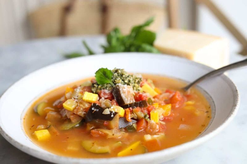 Vegetable Soup + Pesto Swirl