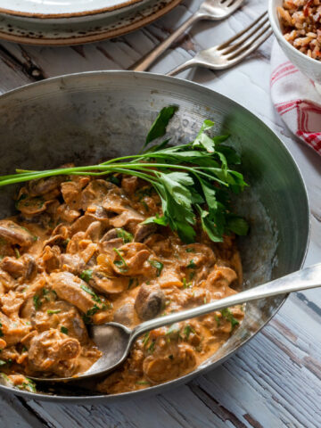 Creamy mushroom stroganoff with wild rice
