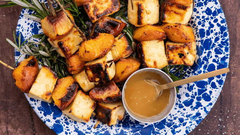 Peach And Halloumi Skewers