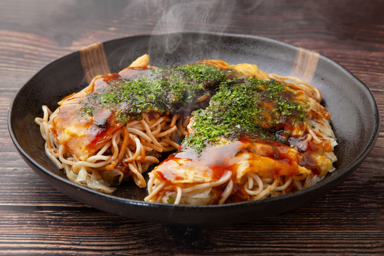 Hiroshima-style okonomiyaki with fried noodles