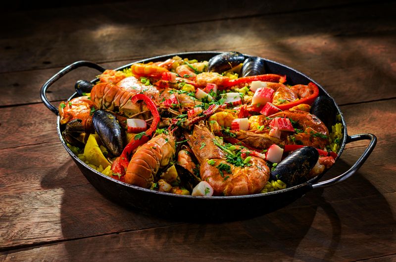 Paella Served with Shrimp in Wok