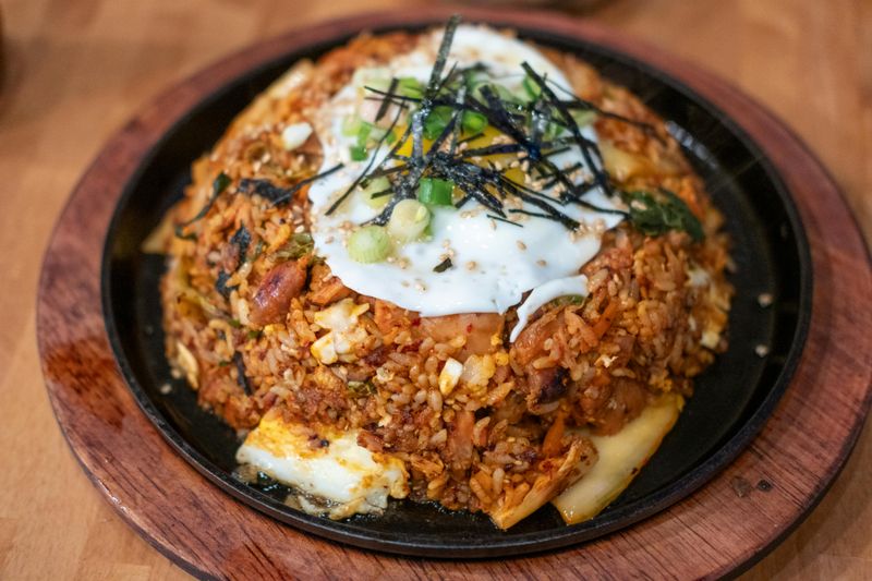 Spicy Korean Fried Rice with Egg and Seaweed