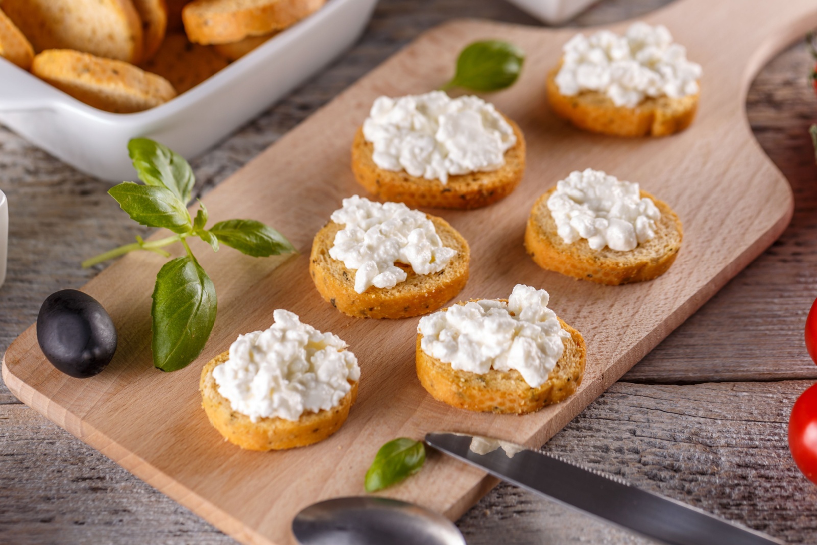 Bread rusks fine toasted appetizers with cottage cheese