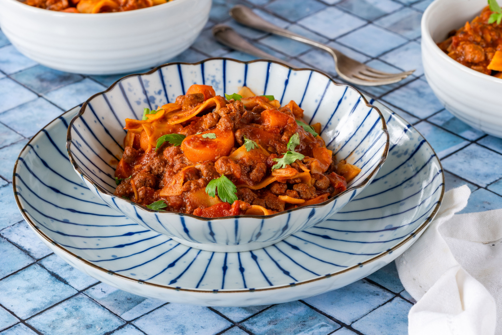 Vegetarian lasagne soup with meatless quorn mince