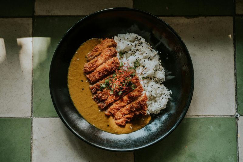 Close-up of a Chicken Curry Katsu Dish