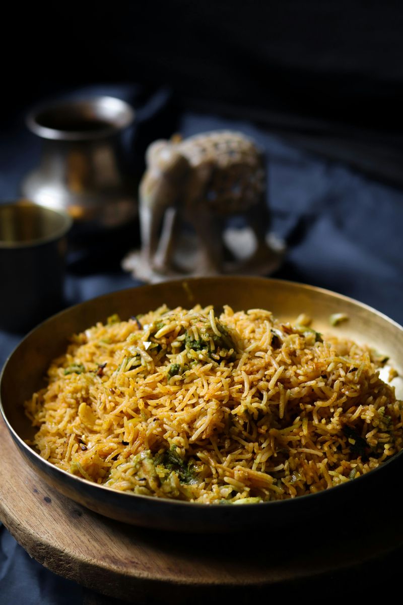 Yellow Rice on Steel Bowl