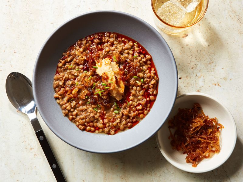 Lentil Soup + Crispy Bacon + Chilli Oil