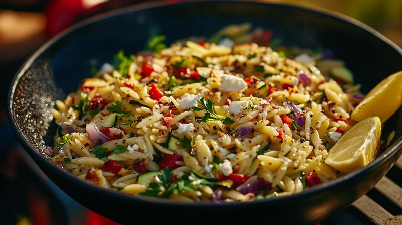 Lemon Garlic Orzo With Roasted Veg