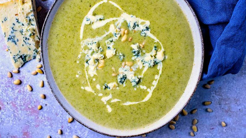 Broccoli & Stilton Soup + Crumbled Extra Stilton + Walnuts
