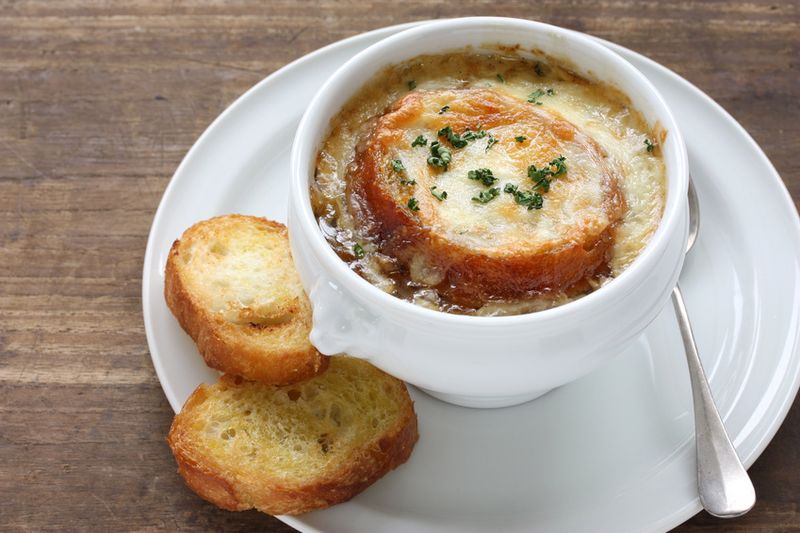 Classic French Onion Soup With Baguette Croutons