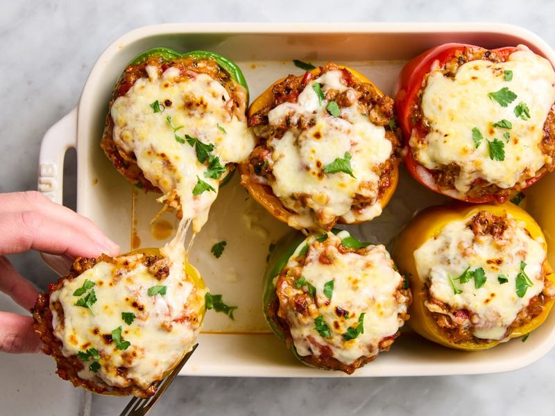 Stuffed Bell Peppers With Cheesy Mince