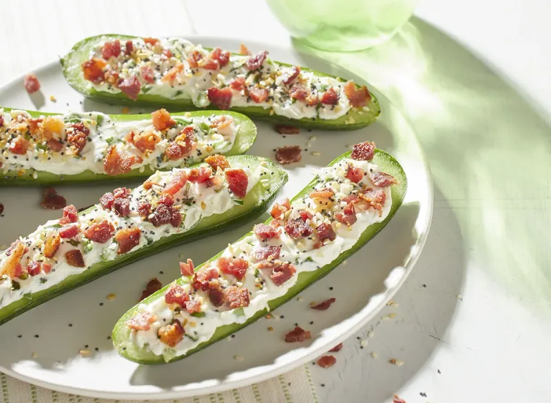 Cucumber Boats Filled With Cream Cheese