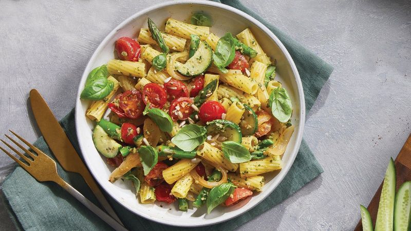 Nut-Free Pesto Pasta With Roasted Vegetables