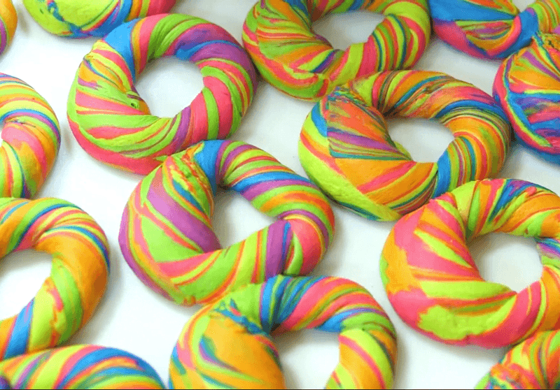 Rainbow-Coloured Bagels And Cakes
