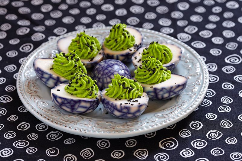 Spooky Spider Web Deviled Eggs