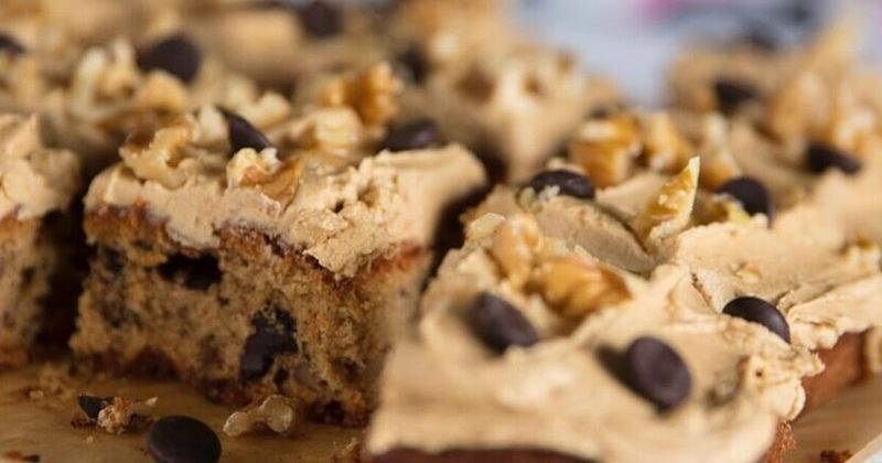 Coffee And Walnut Traybake With Chocolate Drizzle