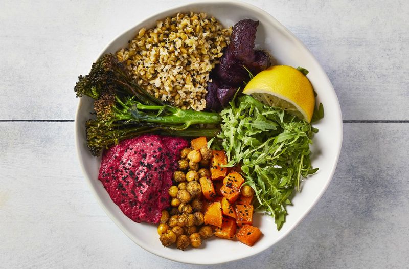 Vegan Buddha Bowl With Hummus And Roasted Veggies