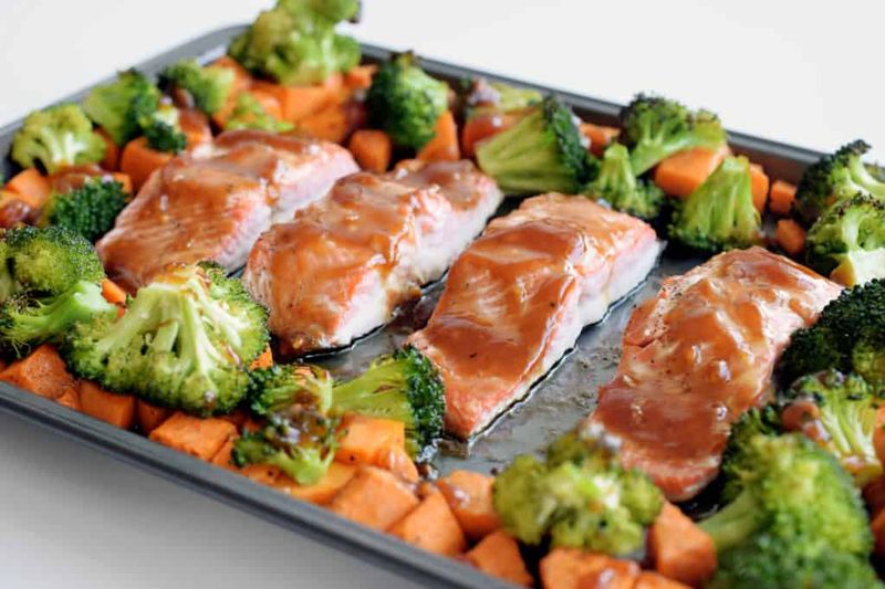 Baked Salmon With Sweet Potato And Broccoli