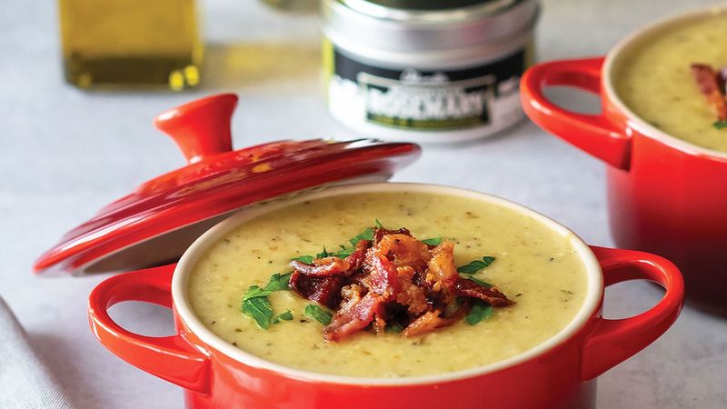 Leek And Potato Soup With Crispy Bacon