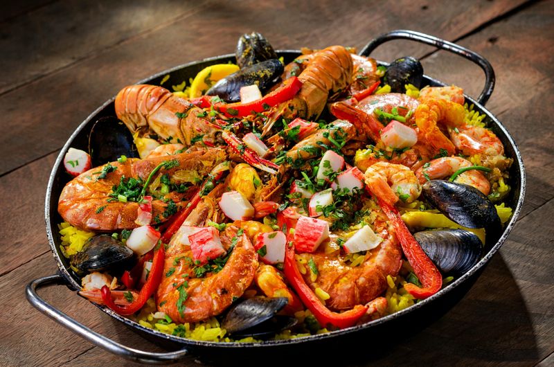 Spanish Paella With Vegetables And Seafood